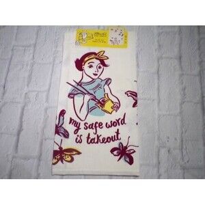 NEW Blue Q "My Safe Word Is Takeout" Dish Towel 21" x 28" Super Absorbent Cotton